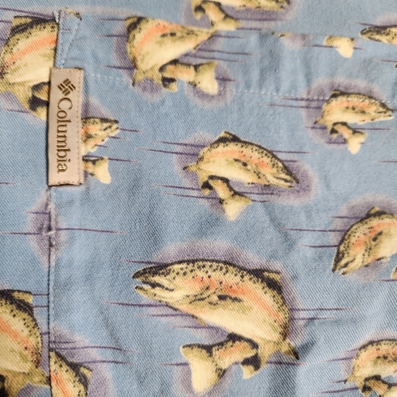 Columbia Blue Vintage Shirt XL Button Down Fisherman Fish Outdoor Wear Oversized - Picture 9 of 10